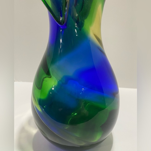 Abstract Art Glass Vase Blue Green Fish Tail Hand Blown Rare Unique - Picture 4 of 8
